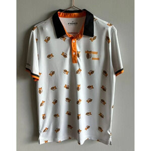 FENIX Custom Mens Pullover Short Sleeve Collared Owl Print Polo Shirt Gold Sz M